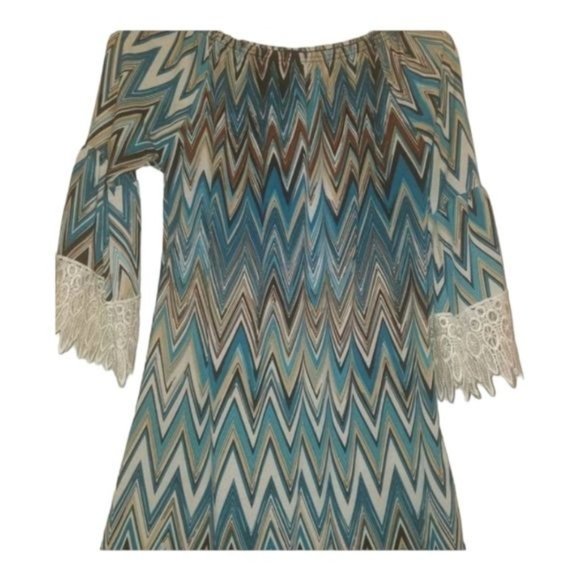 Bohemian WinWin Half Sleeve Boho Lace Tunics Chevron Multicolor Small Medium - Picture 1 of 5